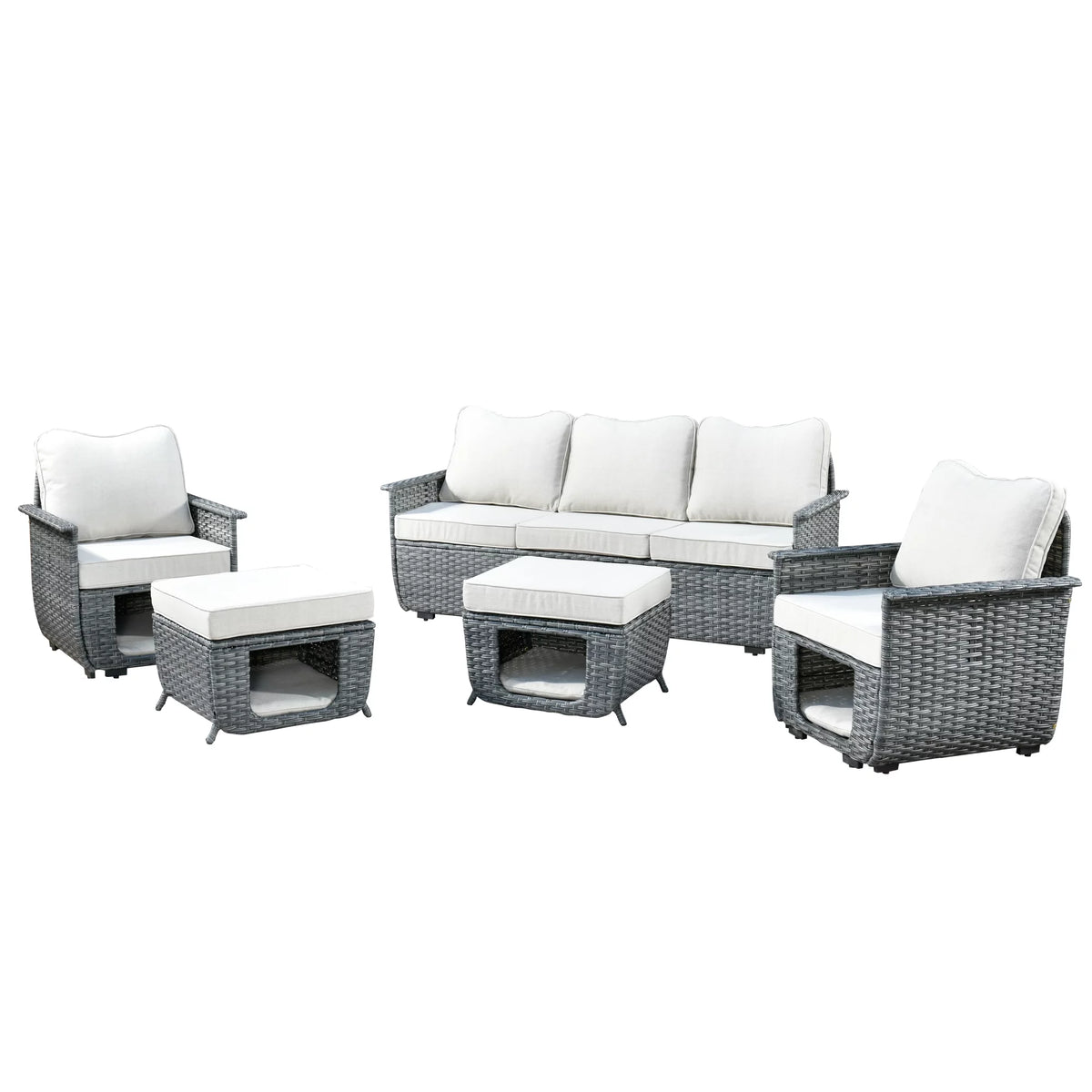 5 Pieces All Weather Wicker Sectional Sofa Set with Storage Box T606169