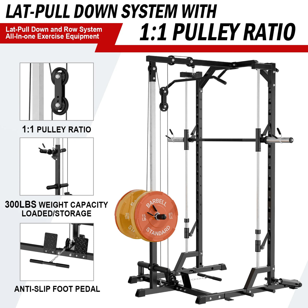 Smith Machine Squat Rack with Lat Pull Down System K716494
