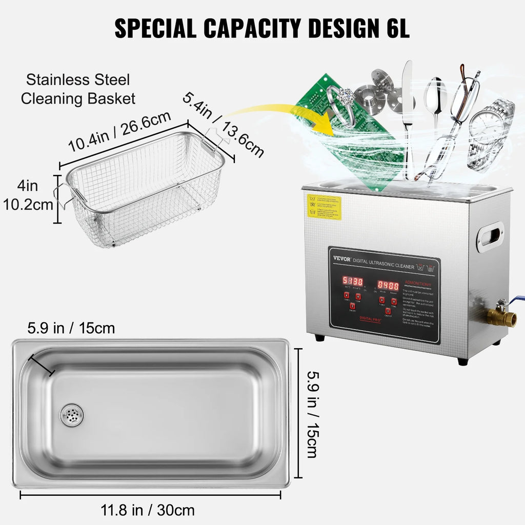 6L Ultrasonic Cleaner with Timer Heating Digital Sonic Cleaner U22773