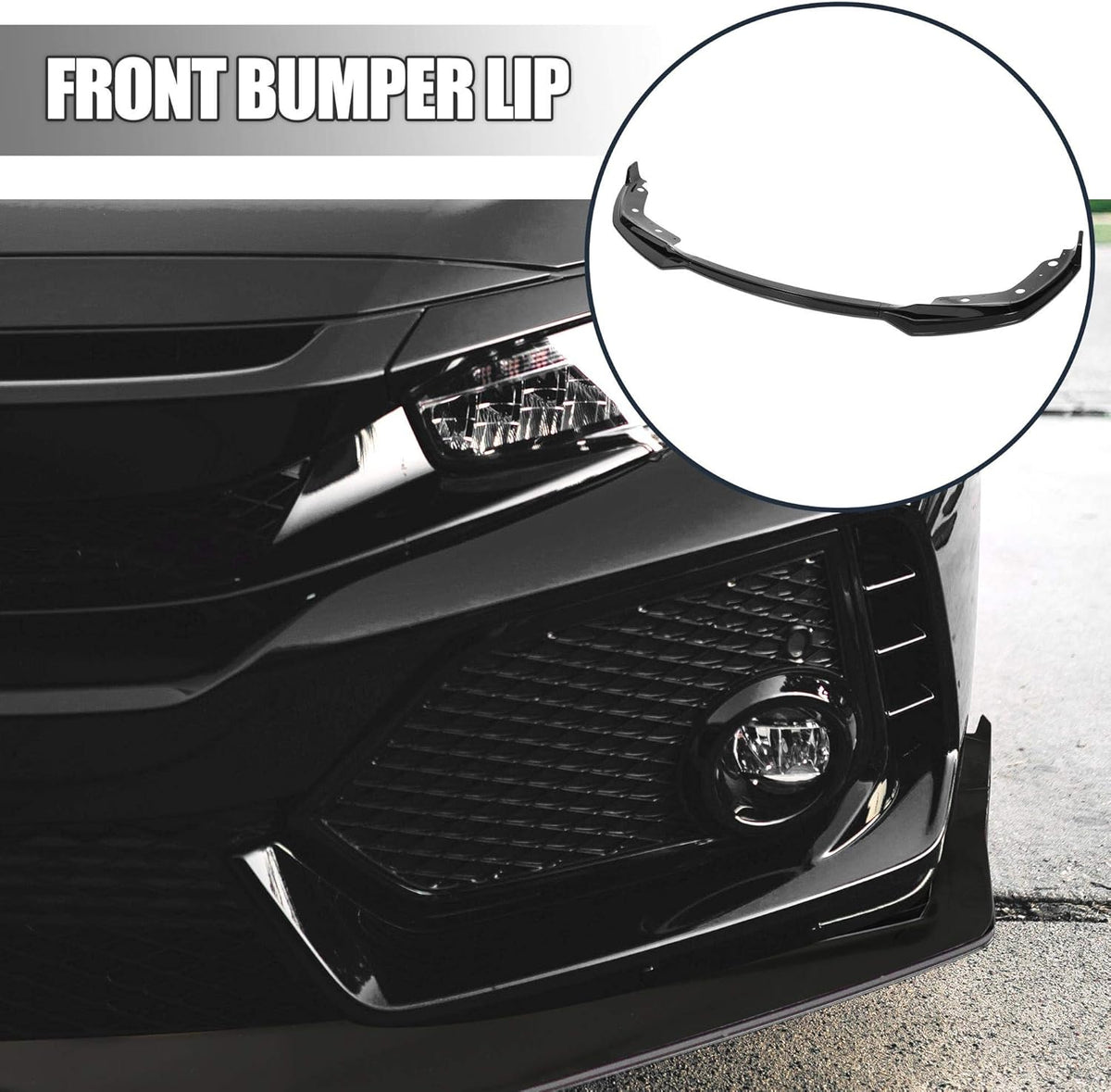 Glossy Black Car Front Bumper Bottom Lip Spoiler Splitter Pack of 2 M184488