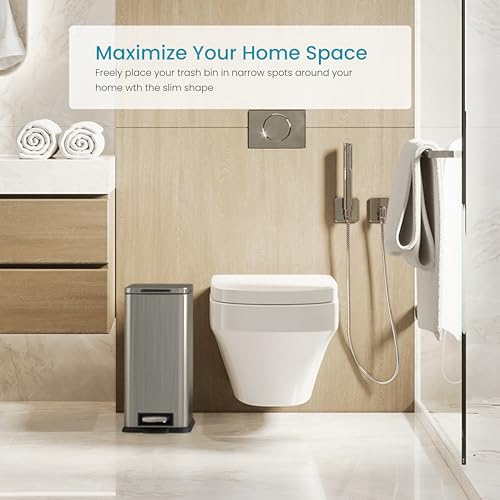 4 Gallon Slim Stainless Steel Step Trash Can with Soft Close Lid K71865