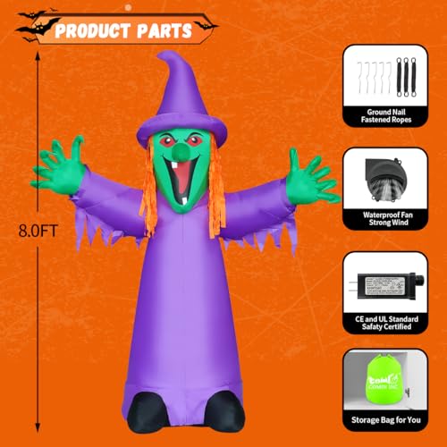 8 FT Halloween Inflatables Witch with Built-in LEDs P18080