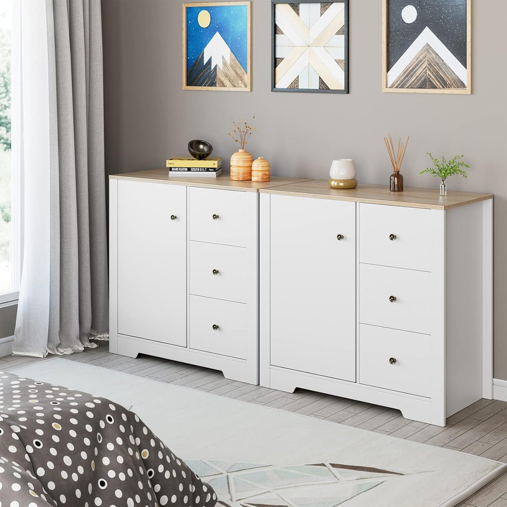White Oak 3 Drawer 1 Door Storage Cabinet I79618