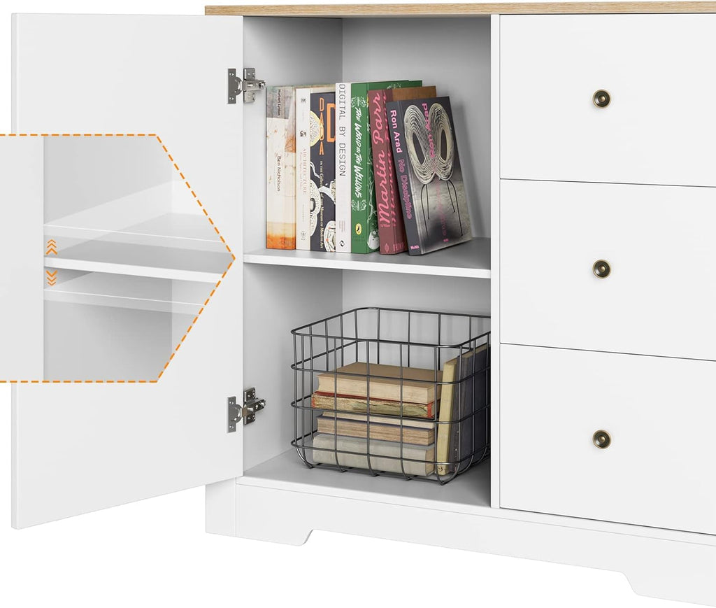 White Oak 3 Drawer 1 Door Storage Cabinet I79618
