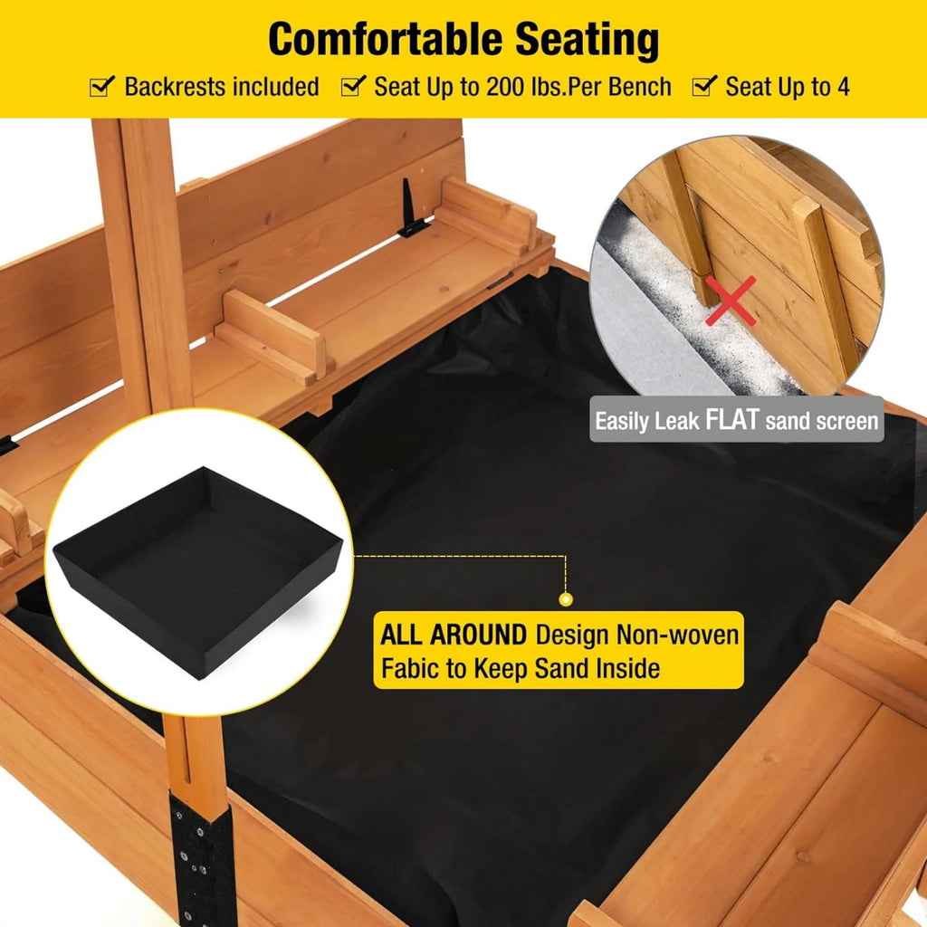 47'' Wooden Sandbox with Lid and Bench Y40458