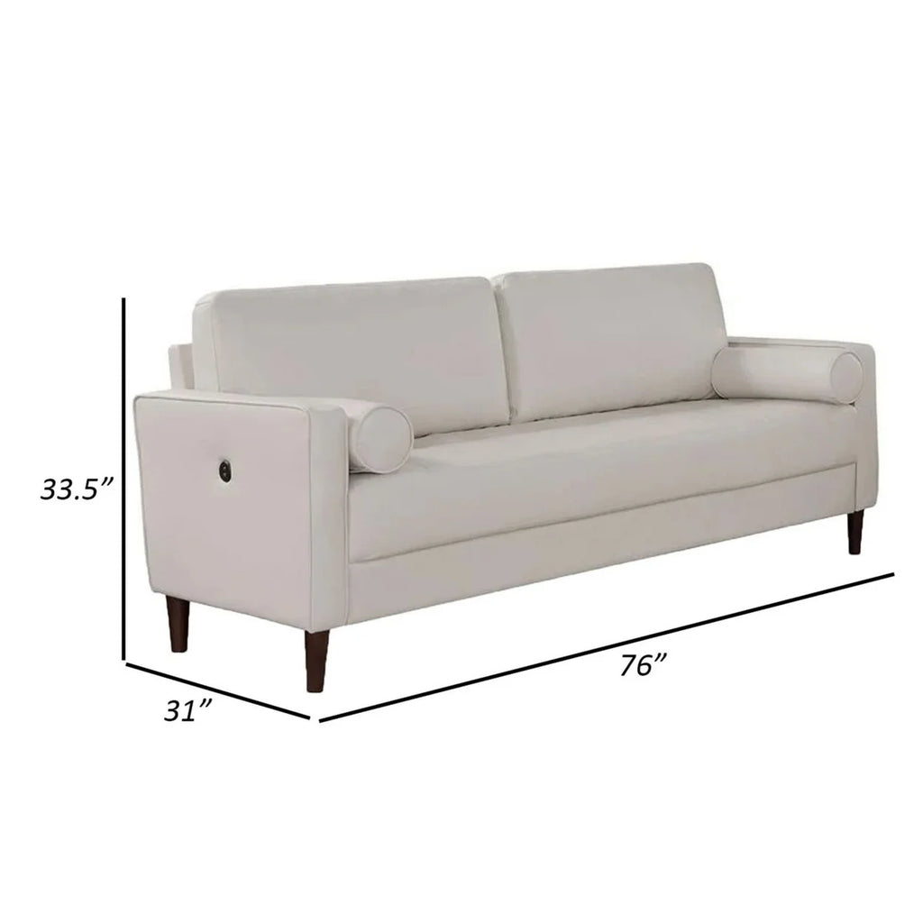 76 Inch Off White Sofa with USB Outlet and Bolster Pillows G893