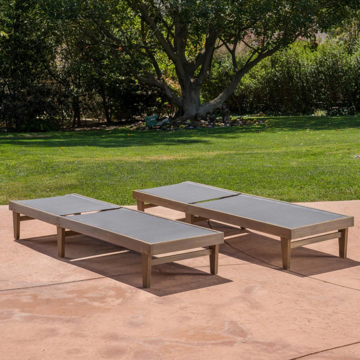 Outdoor Mesh and Wood Chaise Lounge Set of 2 Dark Grey F797176