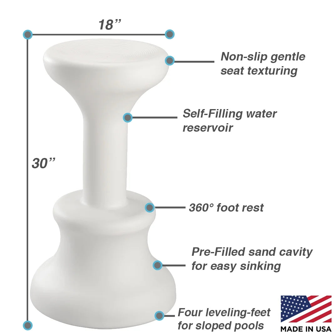 White 30 Inch Submersible Pool Stool with Foot Rest G634