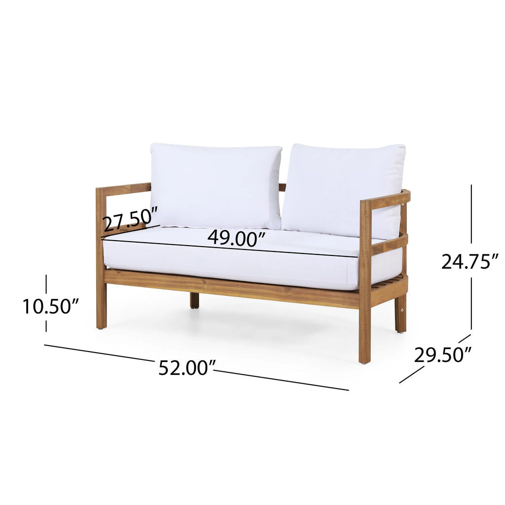 Acacia Wood Loveseat and Coffee Table Set with Cushions N8958
