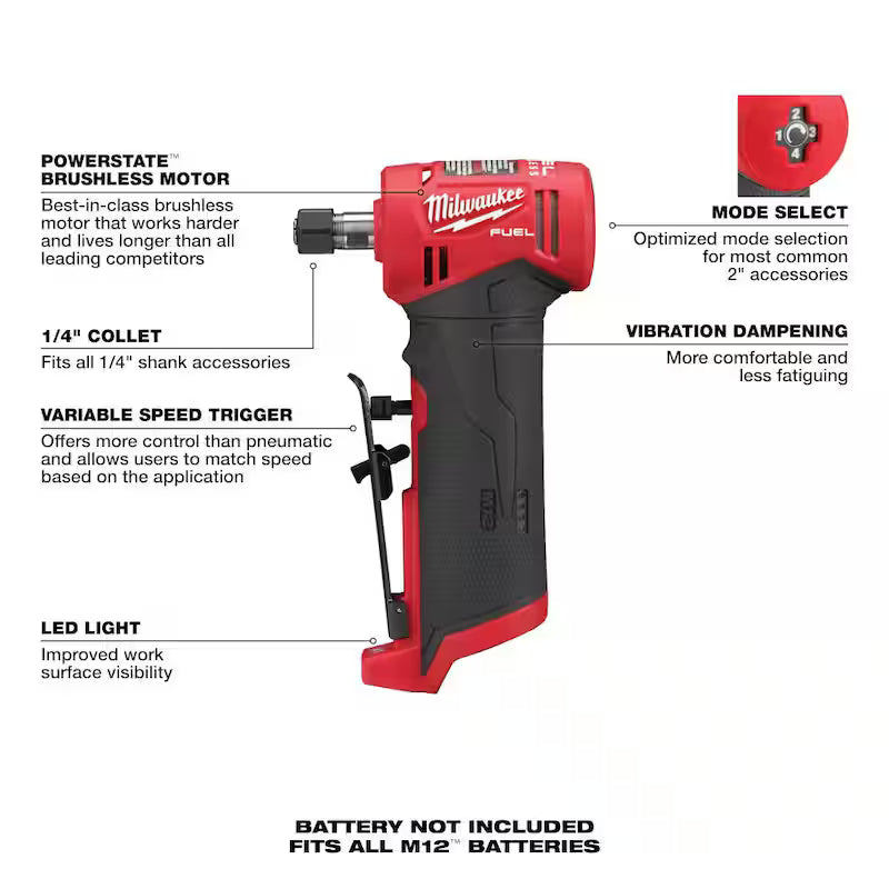 12V Lithium-Ion Brushless Cordless 1/4 in. Right Angle Die Grinder W866
