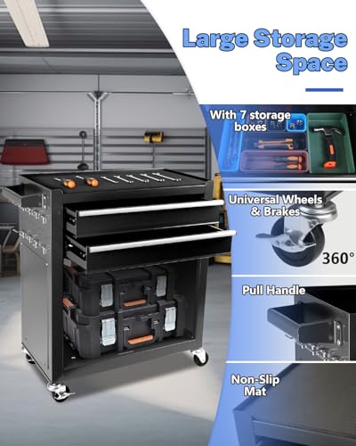 Heavy-Duty 7-Drawer Rolling Steel Tool Chest with Lock, Black W771430