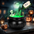 Black Cauldron Halloween Decoration with Skeleton Potion Bottles V3389