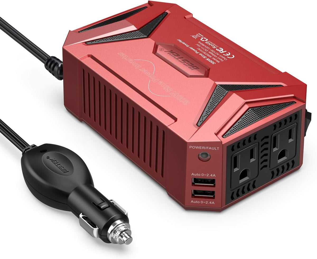 300Watt Pure Sine Wave Power Inverter Car Adapter DC 12V to AC 110V with 4.2A Dual Smart USB Ports Pack of 2 Q7471