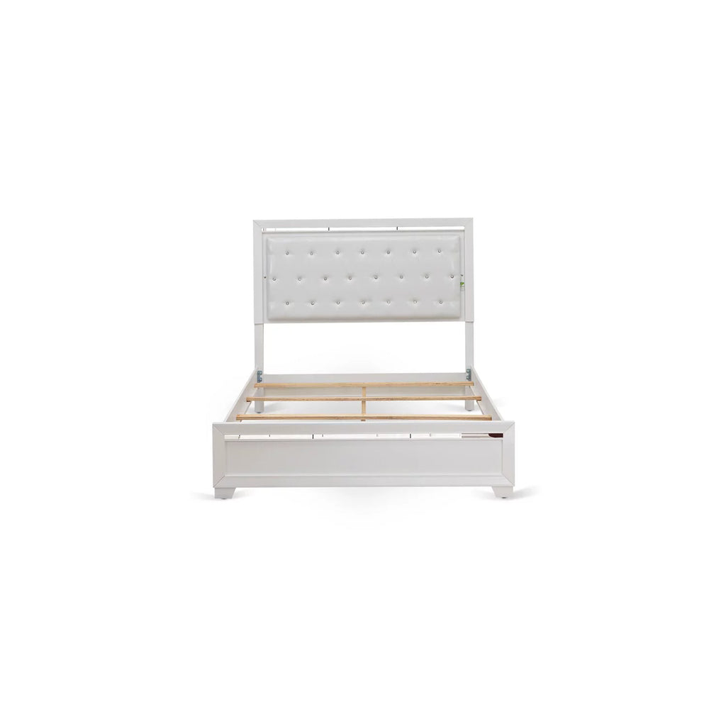 White Wood Queen Bed with Adjustable Slat P435425