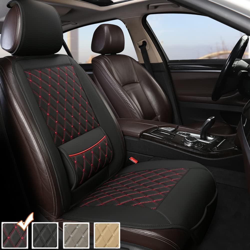 Beige PU Leather Car Seat Covers with Lumbar Support L91475