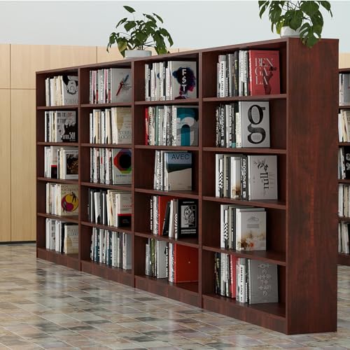 5 Shelf Wooden Bookcase, 60 Inch Height, Cherry R2039