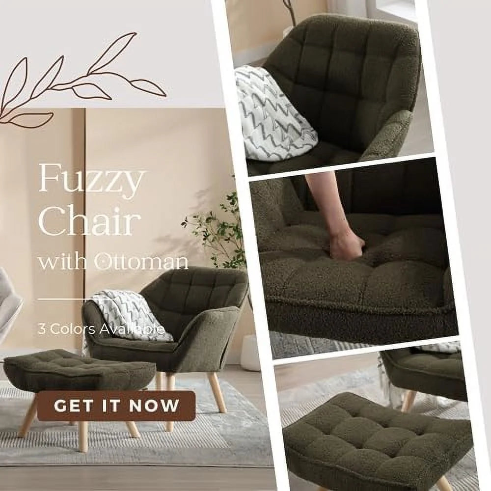 Green Sherpa 2-Seat Mini Sofa Couch with Wood Legs H644