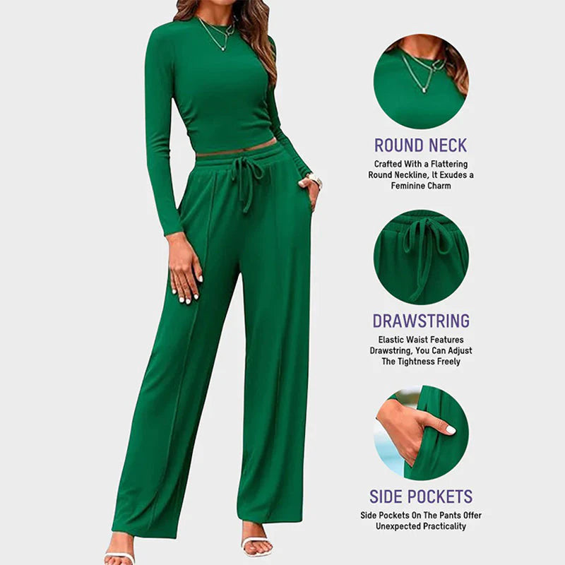 Crop Top Straight Leg Pants 2-Piece Lounge Set X646728