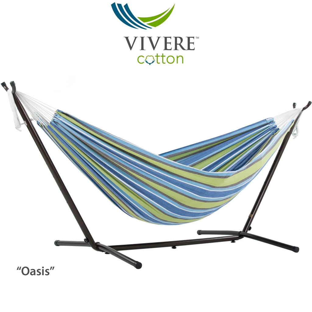 Double Cotton Hammock with Stand and Carry Bag U98987