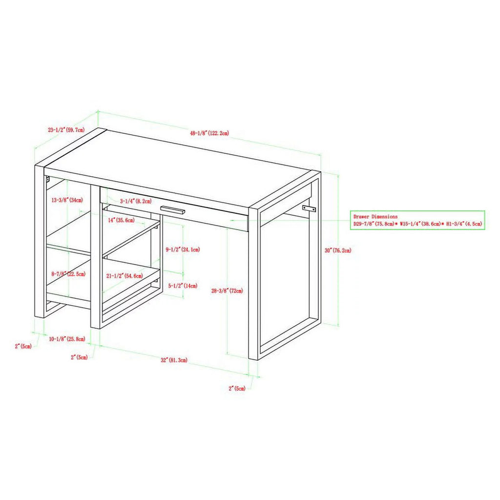 48" Dark Walnut Wood Computer Desk with USB Port Y3223