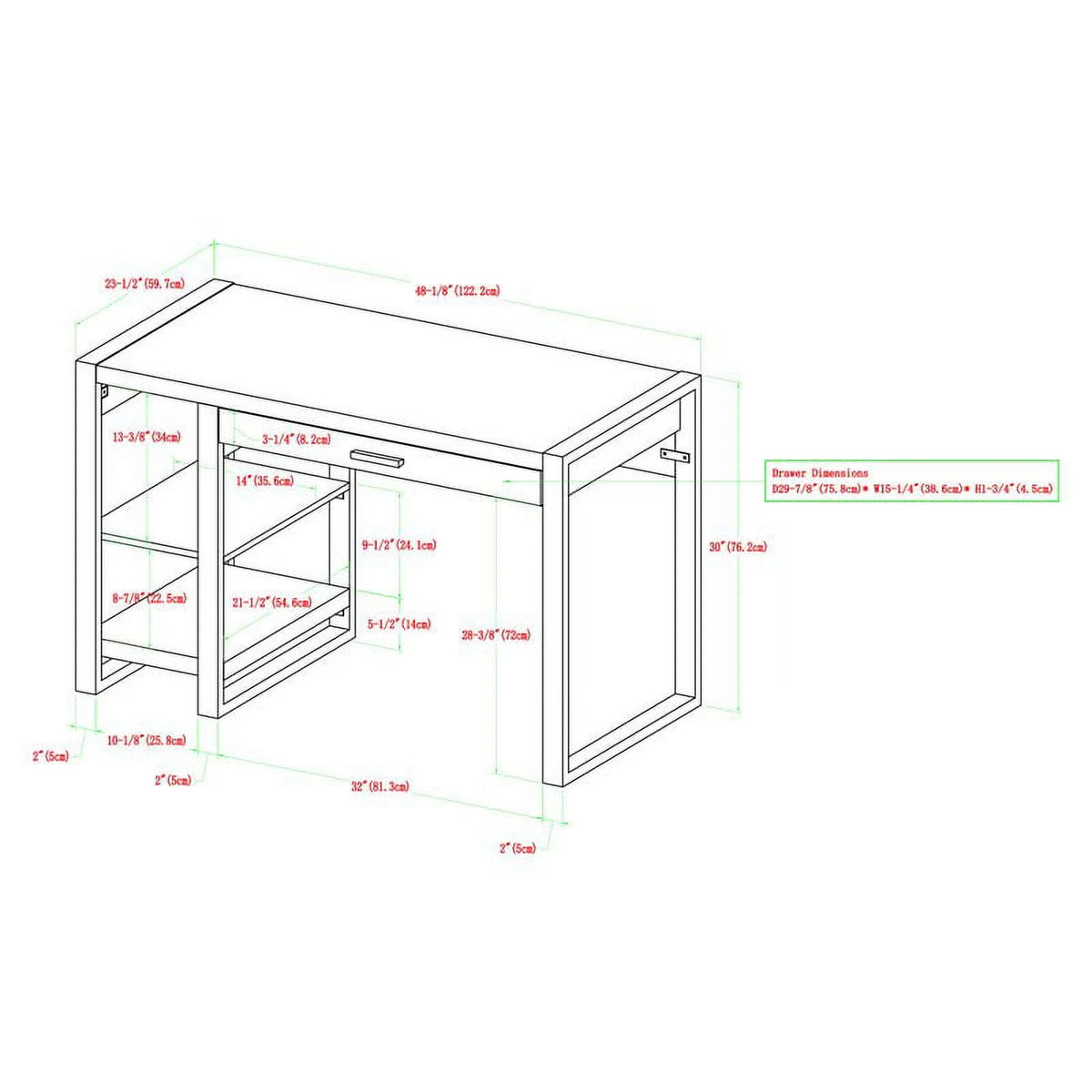 48" Dark Walnut Wood Computer Desk with USB Port Y3223