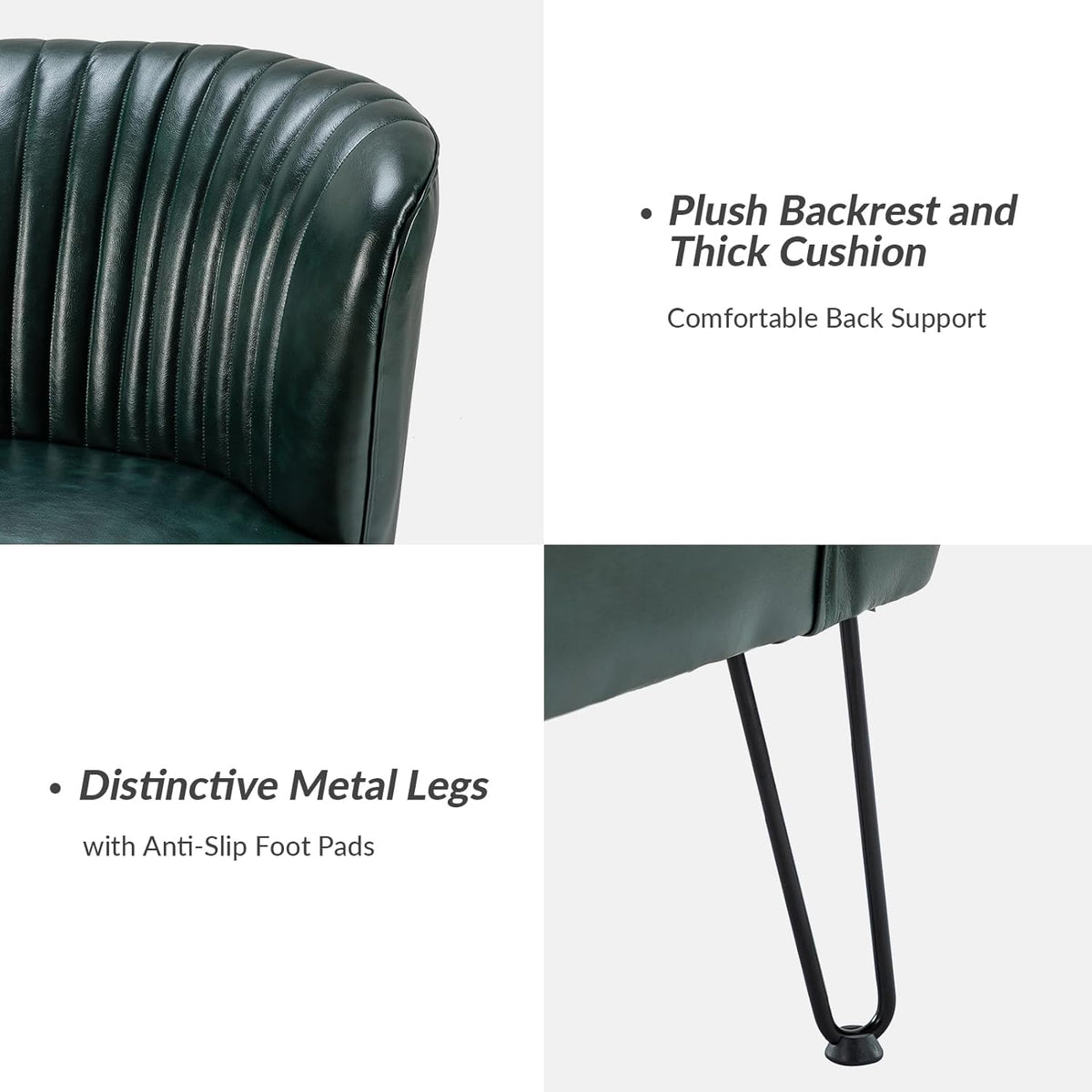 Green Faux Leather Armless Accent Chair with Metal Base O97705