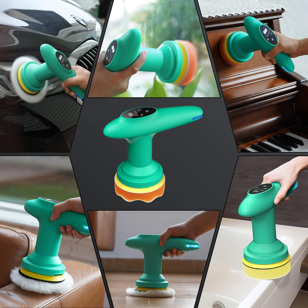Cordless Car Polisher, 4 inch 2500-6000 RPM Micro Car Buffer Polisher with Touchscreen, 6 Speeds Orbital Buffer with Paste Wax & Pads L921623