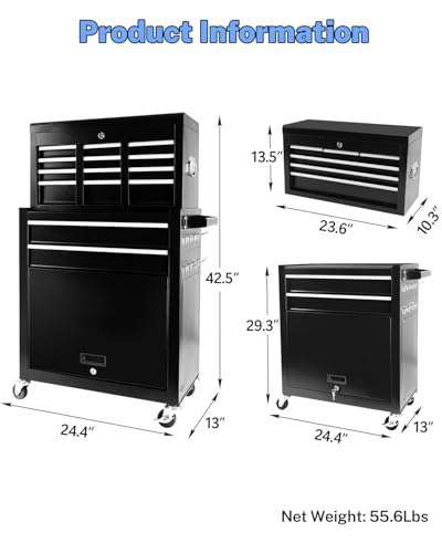 Heavy-Duty 7-Drawer Rolling Steel Tool Chest with Lock, Black W771430