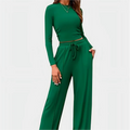 Crop Top Straight Leg Pants 2-Piece Lounge Set X646728