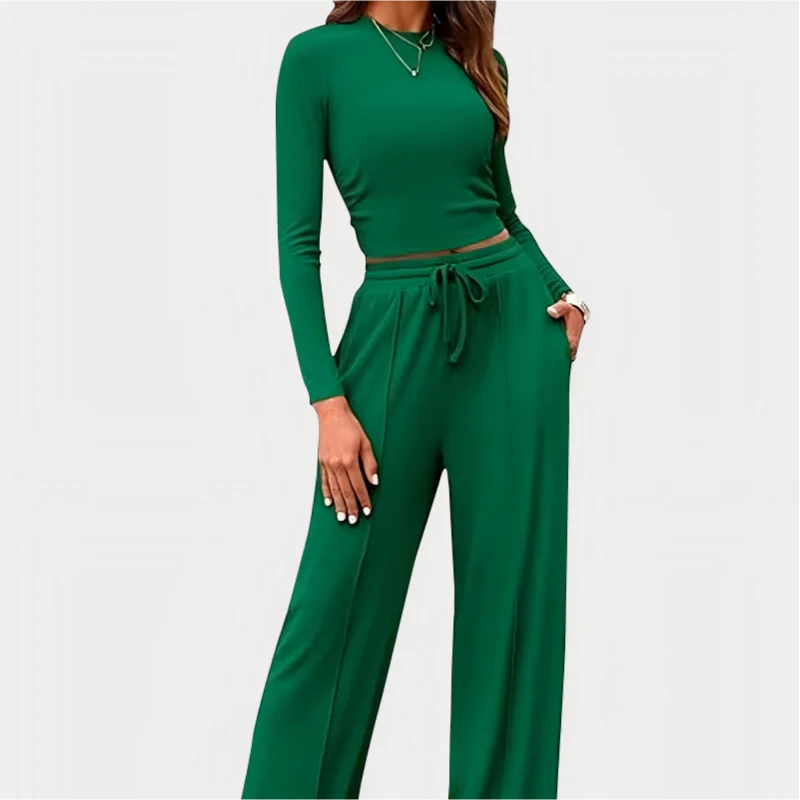 Crop Top Straight Leg Pants 2-Piece Lounge Set X646728