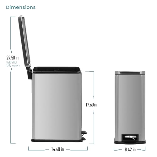 4 Gallon Slim Stainless Steel Step Trash Can with Soft Close Lid K71865