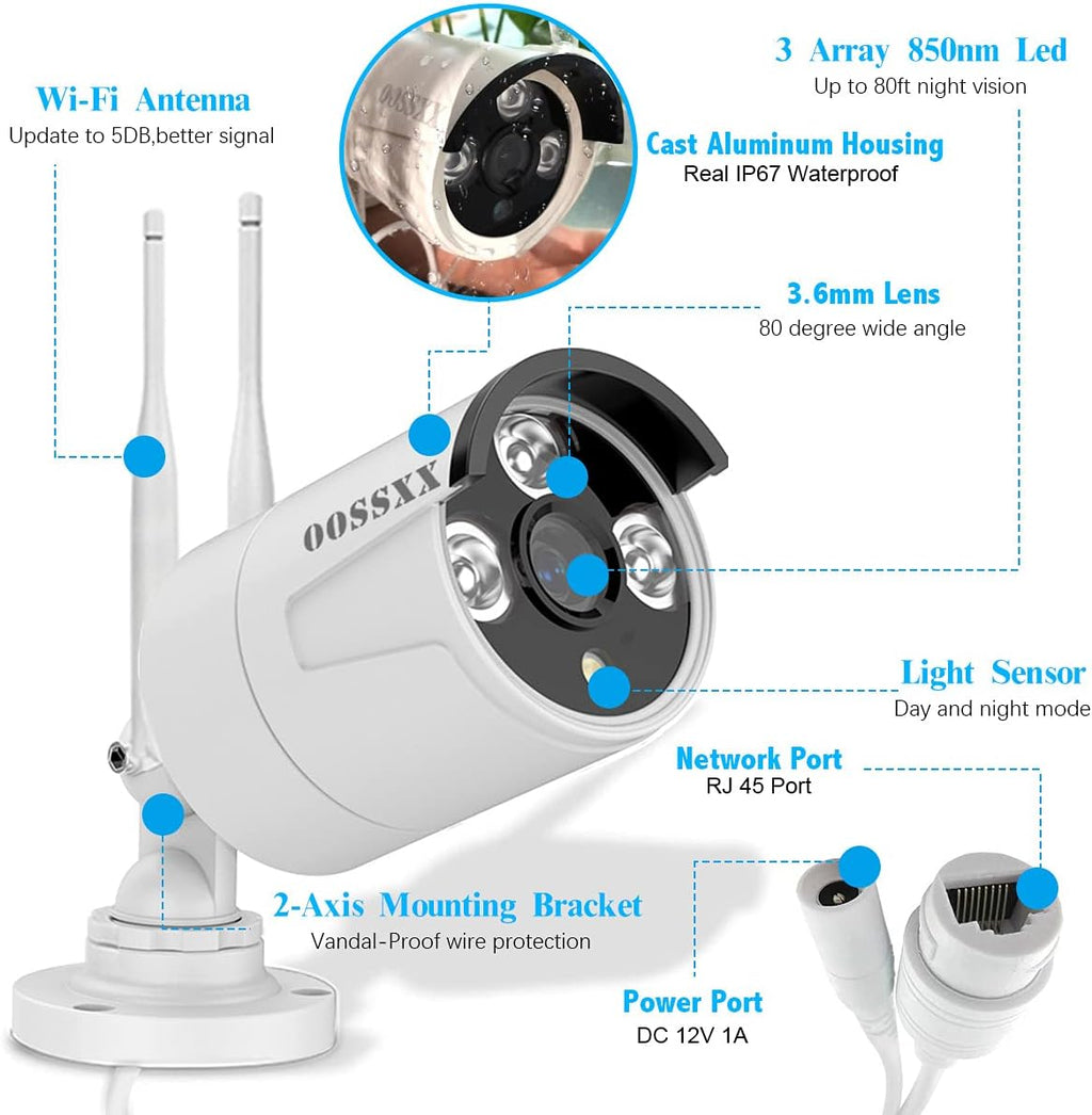 2K 3.0MP Wireless Security Camera System, 8 Channel NVR Outdoor Home Surveillance with 4TB HDD O30380