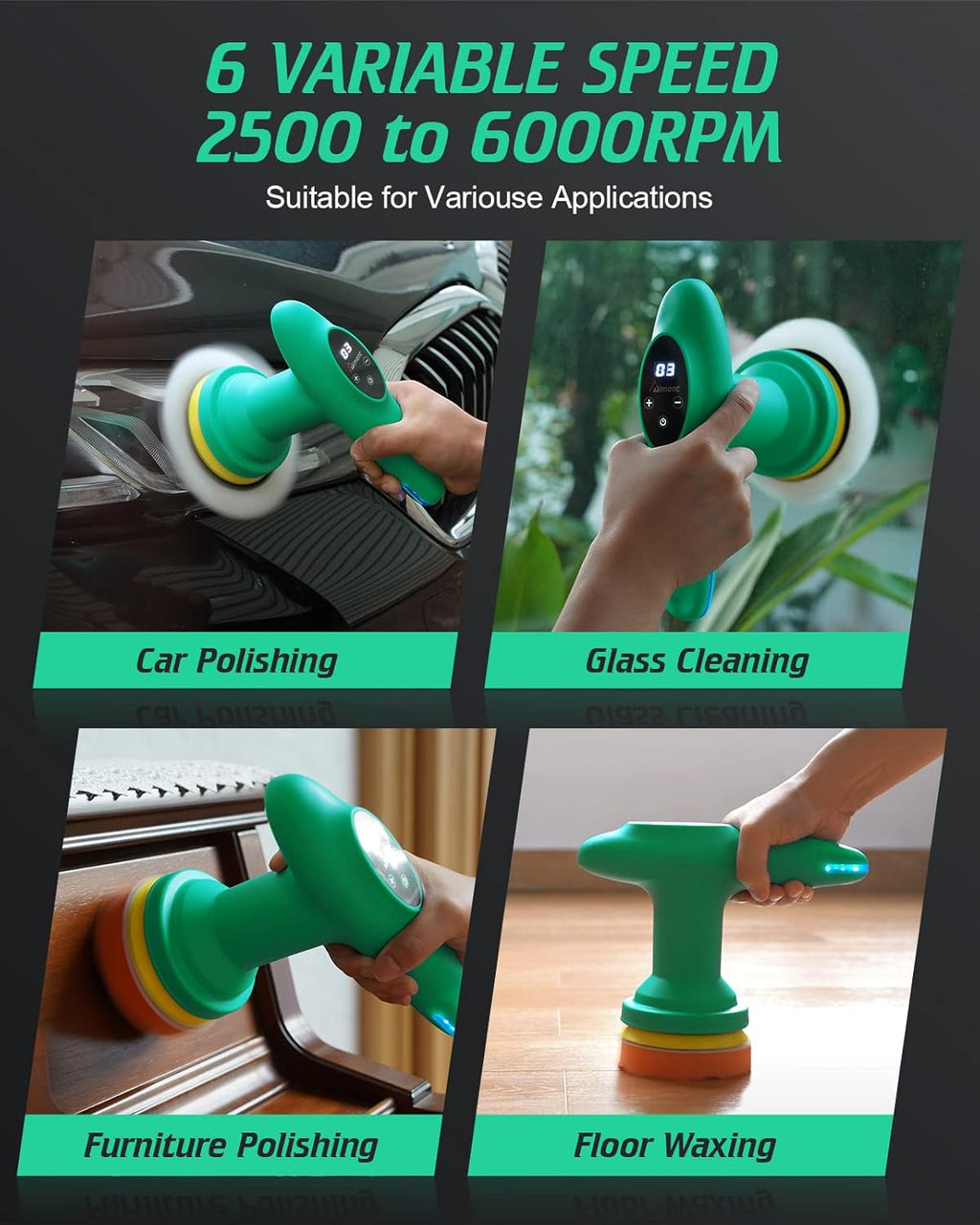 Cordless Car Polisher, 4 inch 2500-6000 RPM Micro Car Buffer Polisher with Touchscreen, 6 Speeds Orbital Buffer with Paste Wax & Pads L921623
