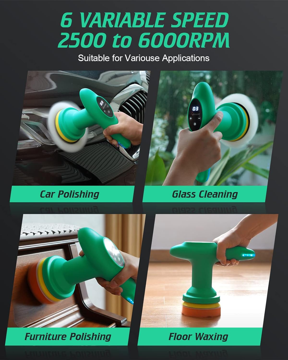 Cordless Car Polisher, 4 inch 2500-6000 RPM Micro Car Buffer Polisher with Touchscreen, 6 Speeds Orbital Buffer with Paste Wax & Pads L921623