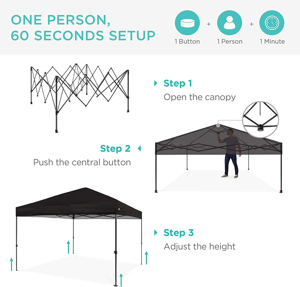 Black 10x10ft Pop Up Canopy Tent with Wheeled Carry Case T747115