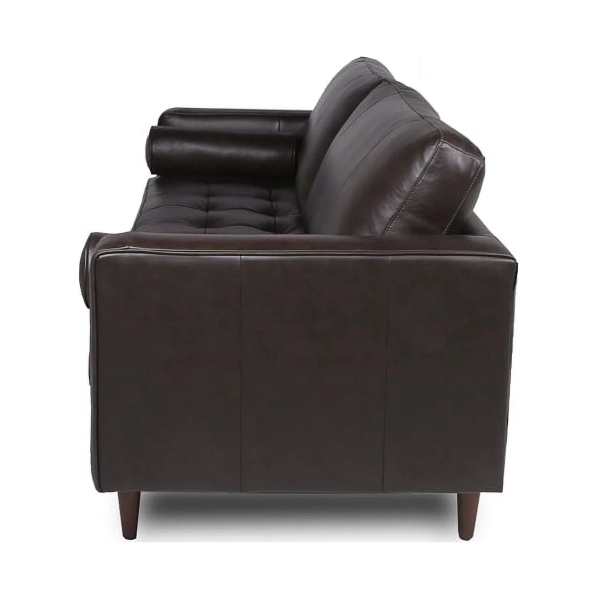 Dark Brown Leather Sofa With Tufted Seat And Back J937