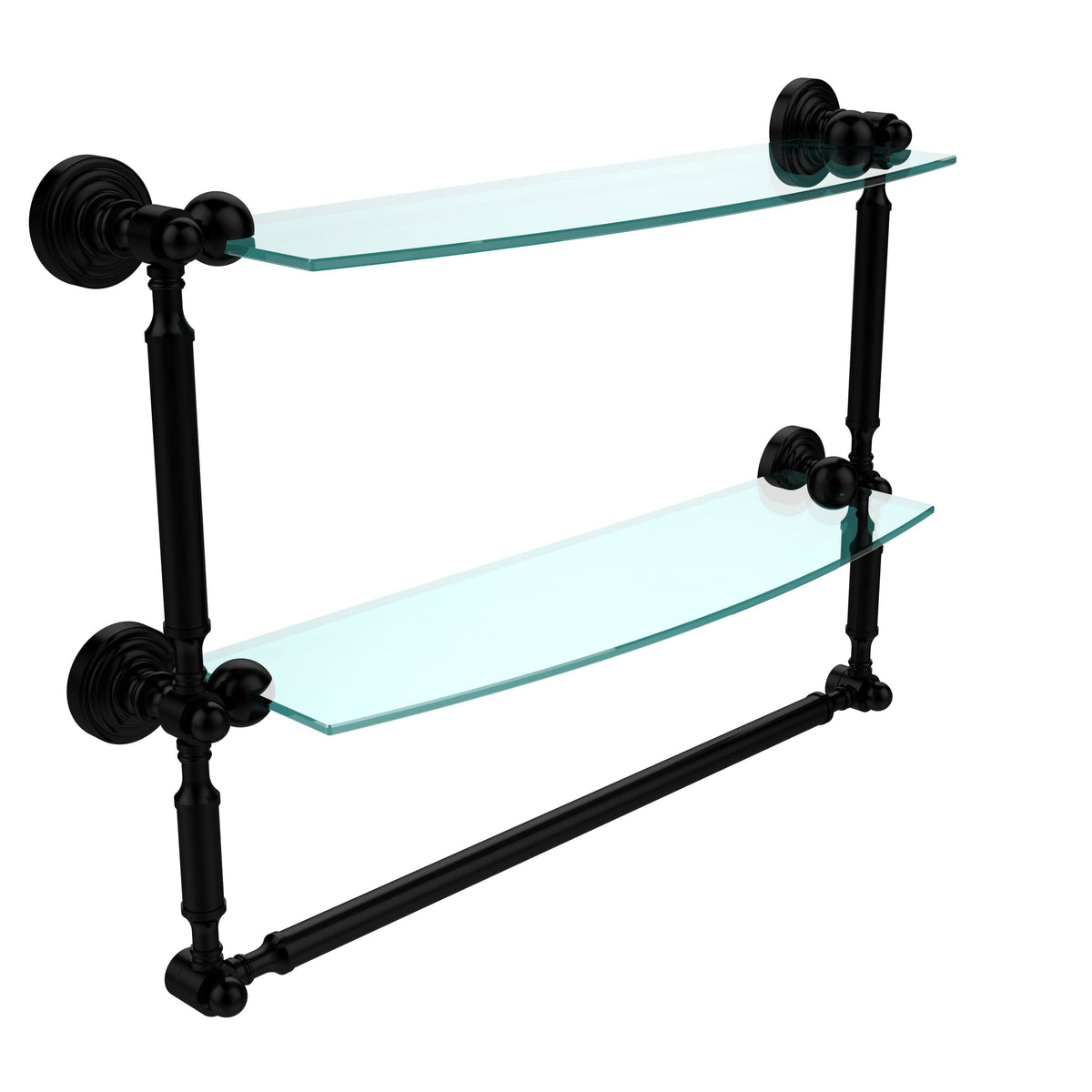 18 inch Two Tiered Glass Shelf Integrated Towel Bar Matte Black J290968