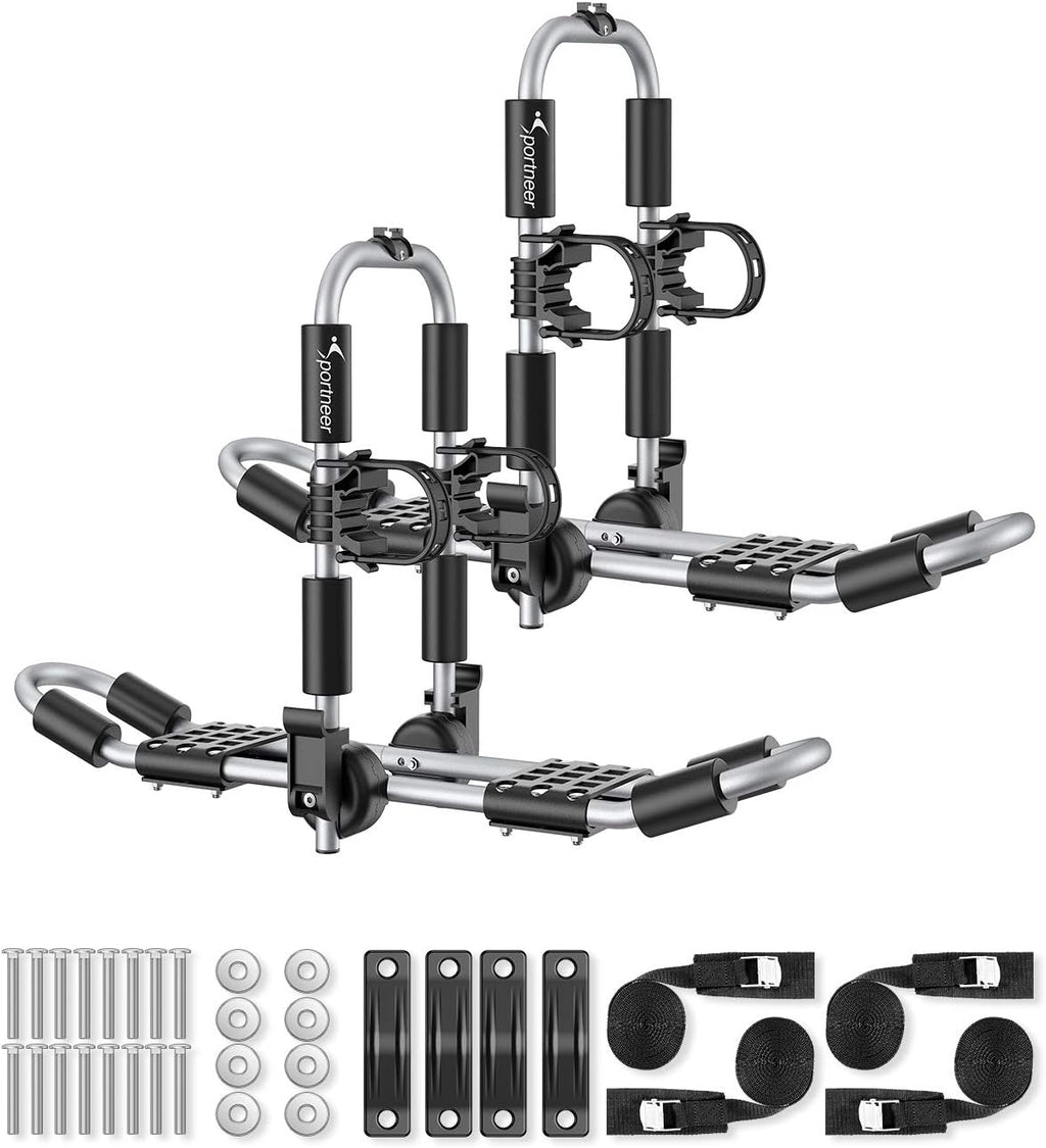 Kayak Roof Rack for 2 Kayaks Folding Aluminum Kayak Carrier J Bar with Paddle Holder M930691