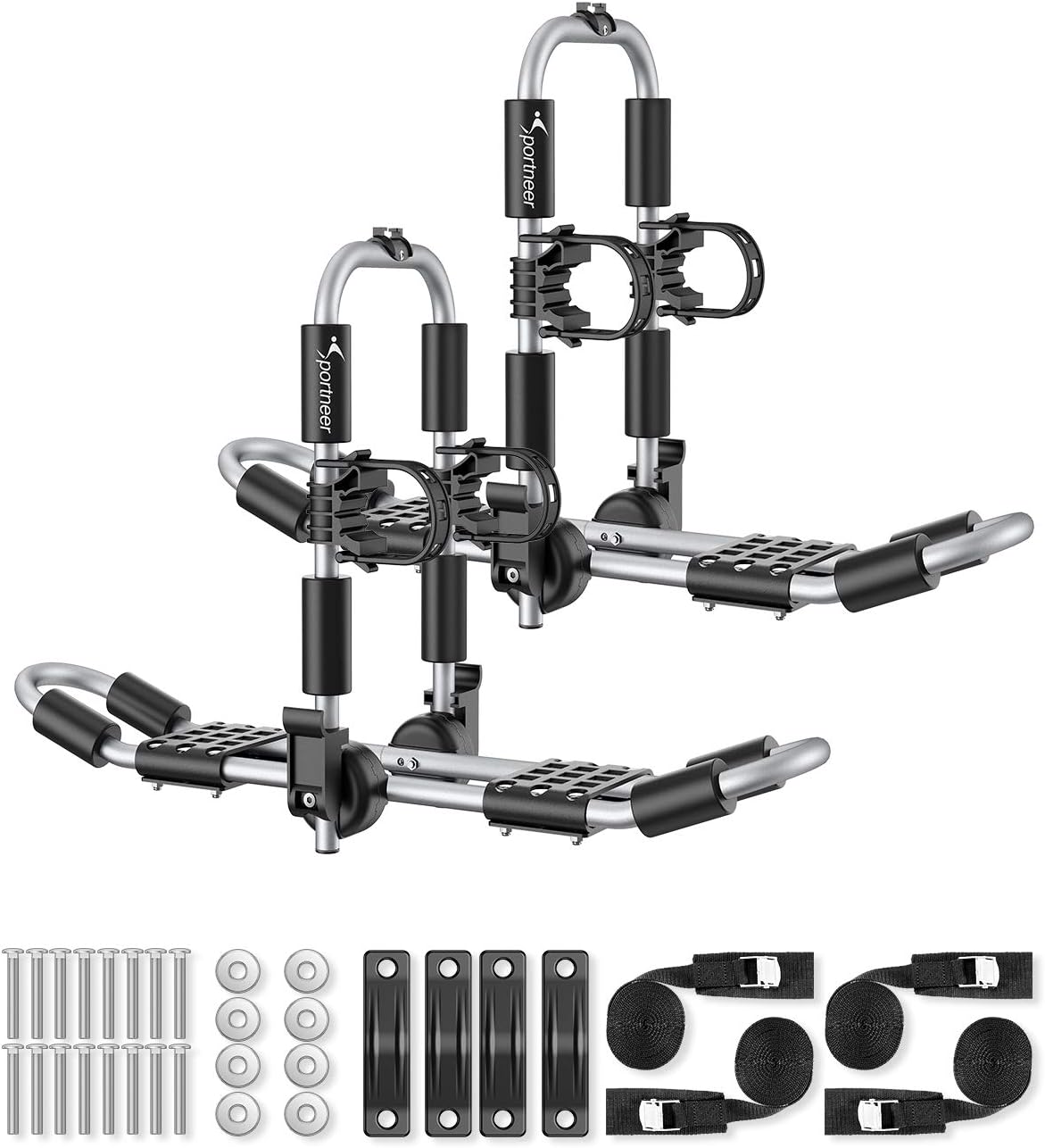 Kayak Roof Rack for 2 Kayaks Folding Aluminum Kayak Carrier J Bar with Paddle Holder M930691