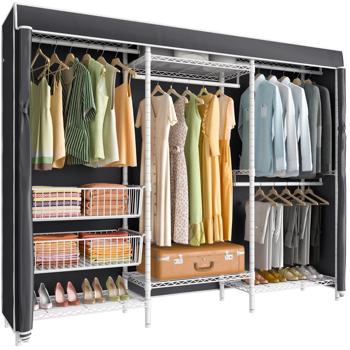 White Portable Closet with Black Oxford Fabric Cover B842