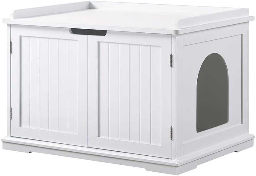 Gray Wooden Cat Litter Box Storage Bench C7873