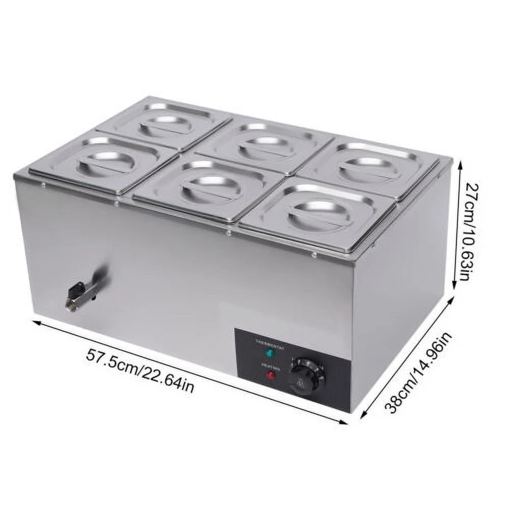 600W 110V 6 Pots Pans Commercial Stainless Steel Food Warmer J945923