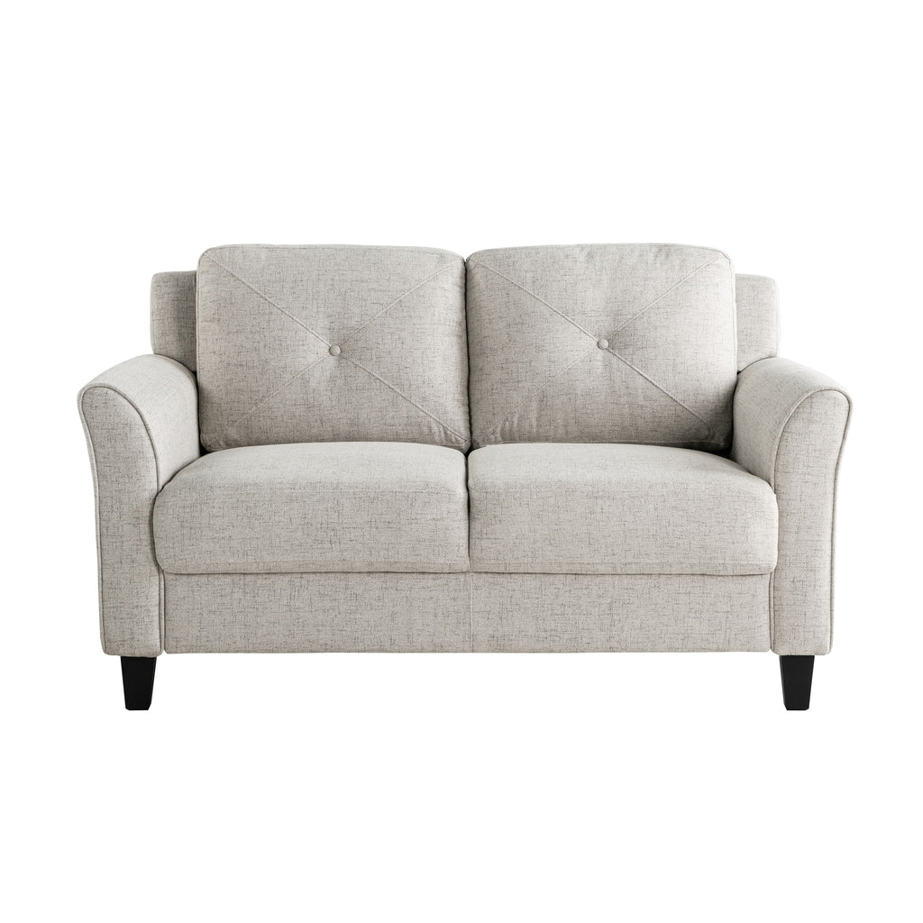 Beige Fabric Loveseat with Curved Arms E36194