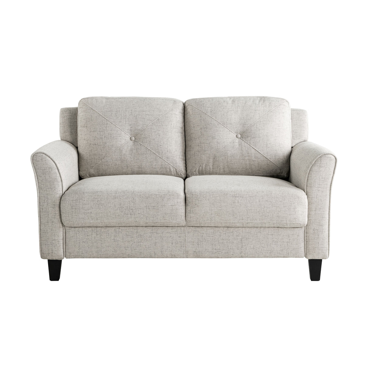 Beige Fabric Loveseat with Curved Arms E36194