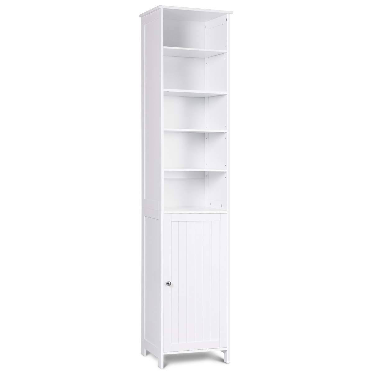 White Wooden Bathroom Storage Cabinet with 5 Adjustable Shelves S8434
