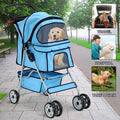 4 Wheels Foldable Pet Stroller with Cup Holders & Storage Basket J234824