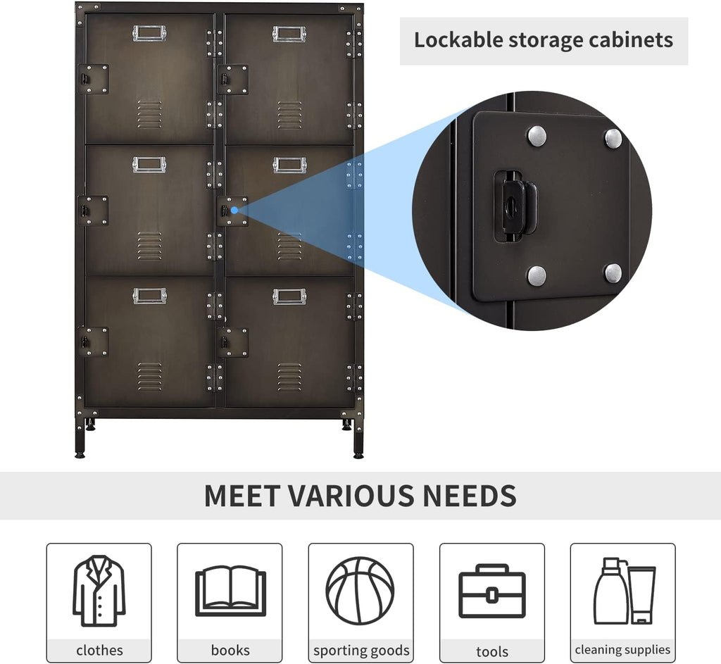 Metal Locker Storage Cabinet with Shelves and 6 Lockable Doors X20261