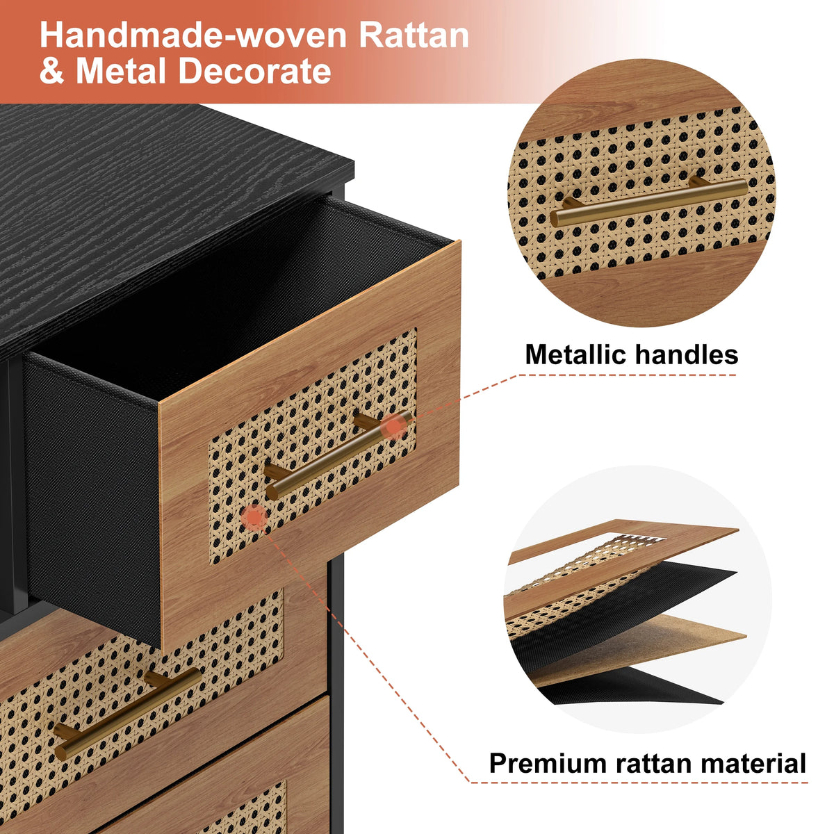 Rattan 6 Drawer Dresser O53853