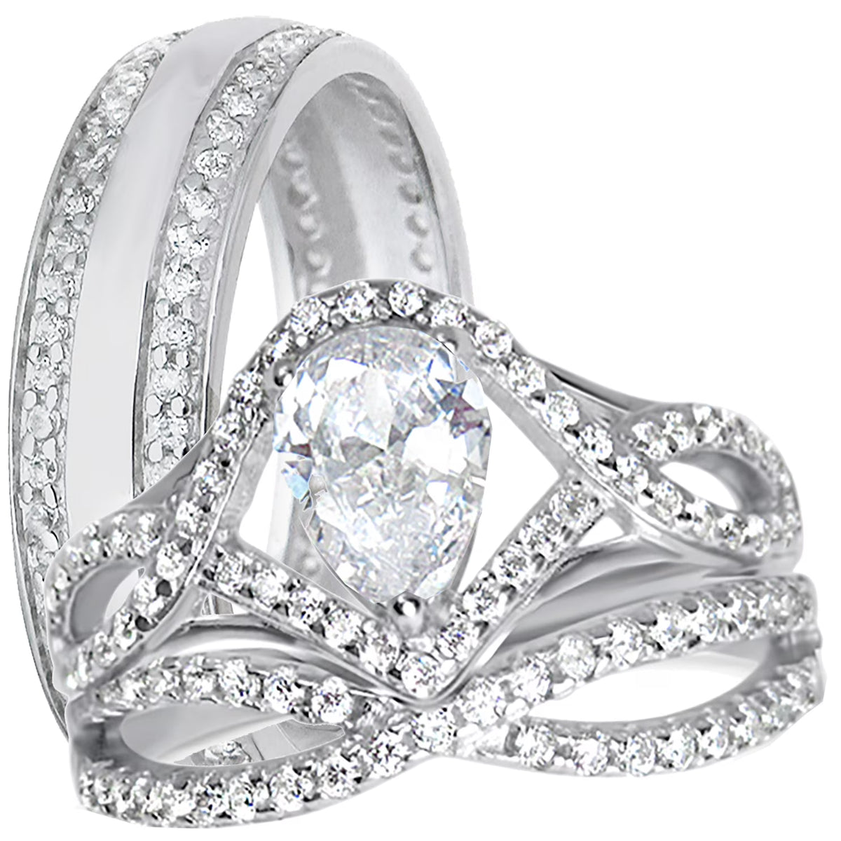 Sterling Silver Wedding Ring Set V607