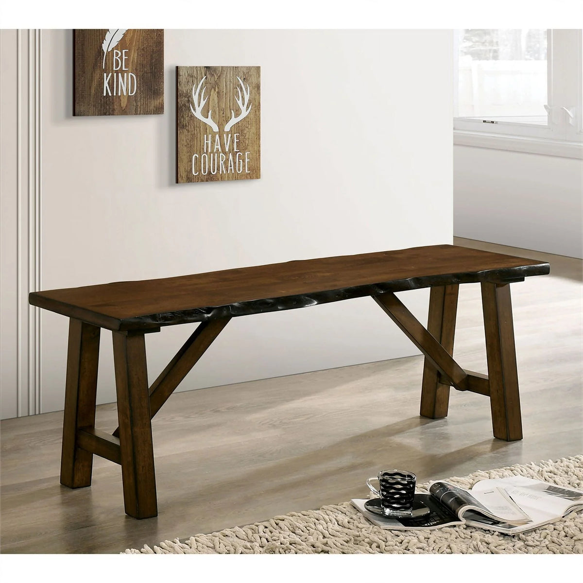 Rustic Wood Rectangle Dining Bench in Walnut X2693